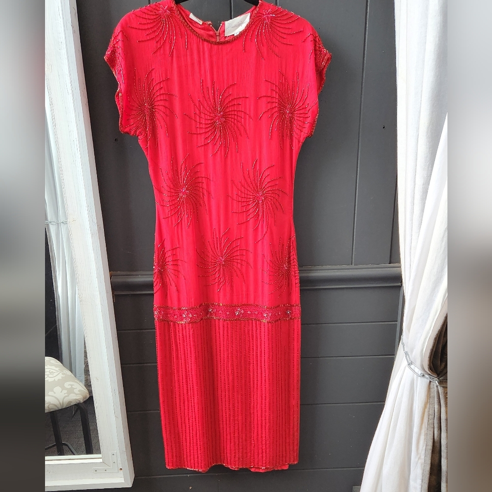 Dominique Red Dress with Red Sequin Detail